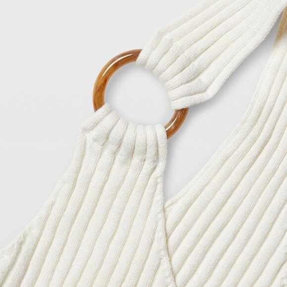 NWT Club Monaco cream ribbed ring accent linen cotton blend tank top - Picture 7 of 10